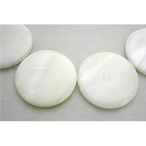 freshwater shell beads, flat-round, white, 20mm dia, 20bead per st
