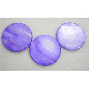 freshwater shell beads, flat-round, lavender, 25mm dia, 16bead per st