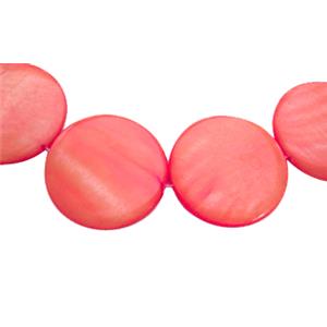 freshwater shell beads, flat-round, red, 25mm dia,16beads per st