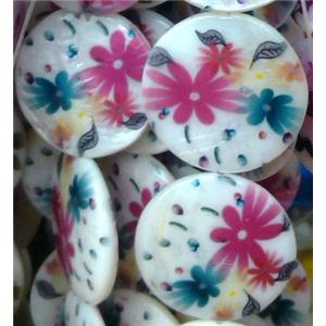 graphical Shell Beads, flat round, 25mm dia, 16pcs per st