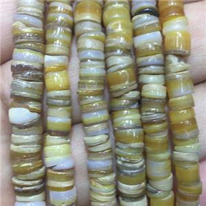 Shell heishi beads, dye, approx 5-6mm, 2-2.5mm thickness