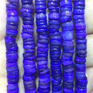 Shell heishi beads, lavender dye, approx 5-6mm, 2-2.5mm thickness