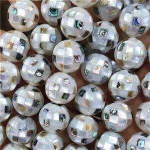 Mother of Pearl Beads with Abalone, faceted round, approx 12mm dia