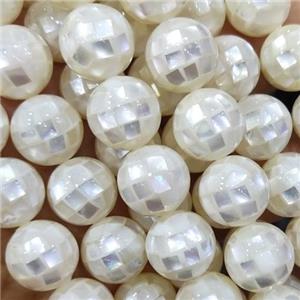 white Mother of Pearl Beads, faceted round, approx 12mm dia