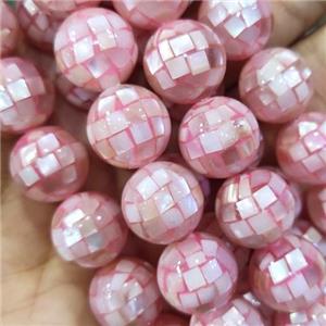 pink Mother of Pearl Beads, faceted round, approx 12mm dia