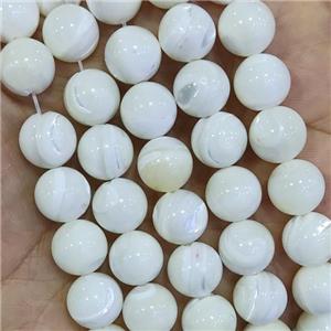 White Mother Of Pearl MOP Shell Beads Round Smooth, approx 10mm dia