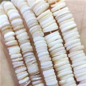 Freshwater Shell Heishi Spacer Beads Natural White, approx 6mm