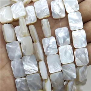 White MOP Shell Rectangle Beads Faceted, approx 12-16mm