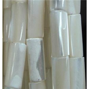 White MOP Shell Tube Beads Column, approx 6x14mm
