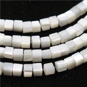 white mother of pearl beads, shell cube, 5x5x5mm