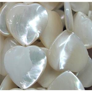 white mother of pearl bead, heart, approx 12mm