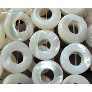 white mother of pearl bead, ring, approx 15mm dia