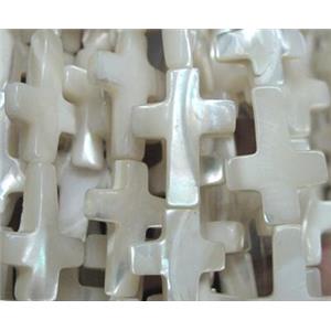 white mother of pearl bead, cross, approx 13x18mm