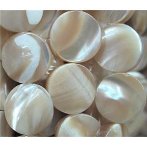 mother of pearl bead, flat round, approx 15mm dia