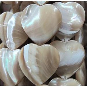 mother of pearl bead, heart, approx 20mm dia