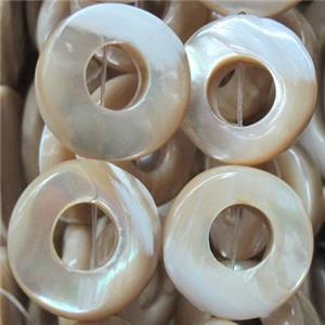 mother of pearl bead, ring, approx 15mm dia