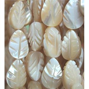 mother of pearl bead, leaf, approx 8x12mm