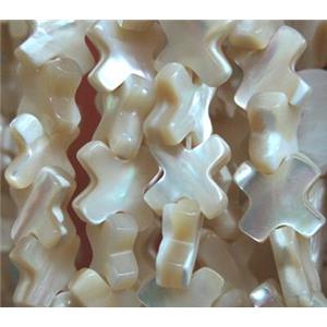 mother of pearl bead, cross, approx 10x10mm