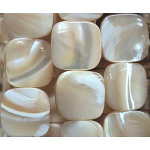 mother of pearl bead, square, approx 14x14mm