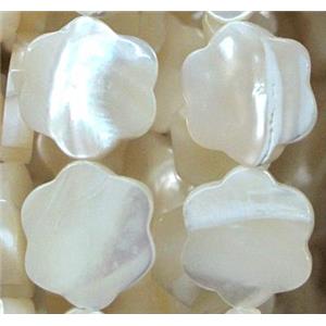 white mother of pearl bead, flower, approx 12mm dia