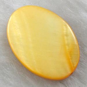 freshwater shell beads, flat-ovel, dyed, yellow, 15x20mm, 20pcs per st
