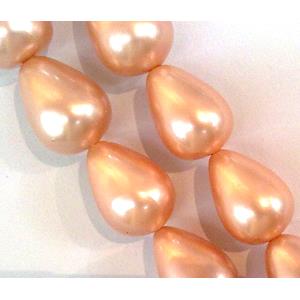 Pearlized Shell Beads, teardrop, orange, approx 10x35mm, 11pcs per st