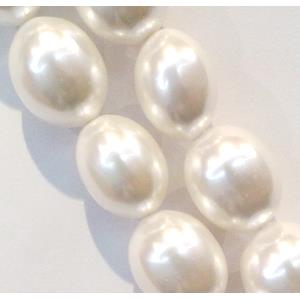 Pearlized Shell Beads, rice-shape, white, approx 11x15mm, 25pcs per st