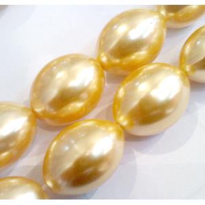 Pearlized Shell Beads, rice-shape, yellow, approx 14x18mm, 22pcs per st