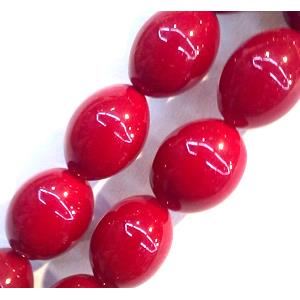 Pearlized Shell Beads, rice-shape, red, approx 11x15mm, 25pcs per st