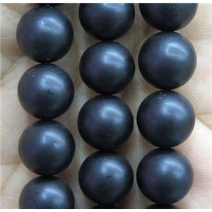 black matte pearlized shell beads, round, approx 8mm dia