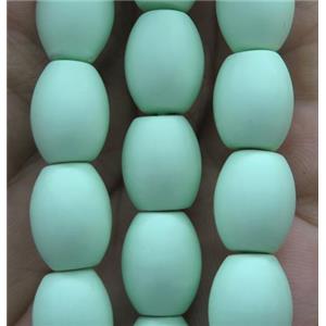 matte pearlized shell beads, barrel, green, approx 9x13mm