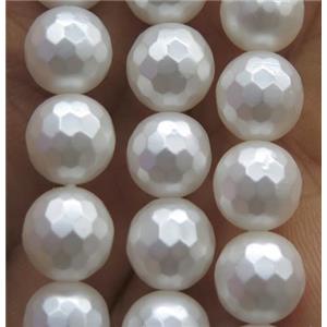white matte pearlized shell beads, faceted round, approx 8mm dia