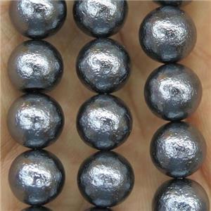 round Pearlized Shell Beads, rough, black, approx 8mm dia