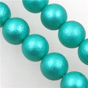 round matte green pearlized shell beads, approx 12mm dia