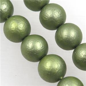 round matte olive pearlized shell beads, approx 8mm dia