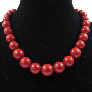 red Pearlized Shell graduated Beads, round, approx 8-16mm