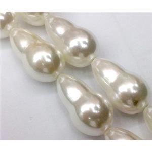 pearlized shell beads, Calabash, white, 10x18mm, approx 22pcs per st