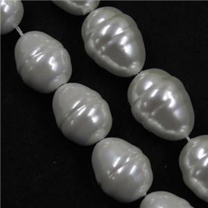 white Pearlized Shell silkworm Beads, approx 14x20mm
