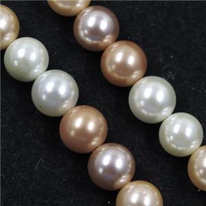 round Pearlized Shell Beads, mixed color, approx 10mm dia