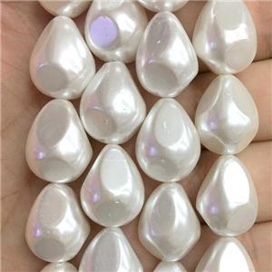 white pearlized shell beads, teardrop, approx 14-18mm