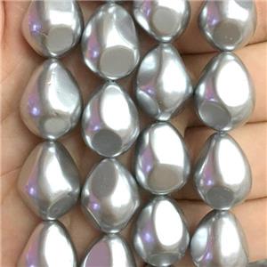 gray pearlized shell beads, teardrop, approx 14-18mm