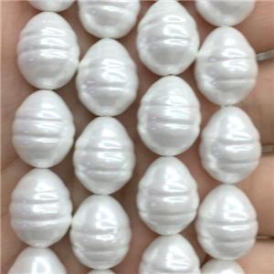 white pearlized shell beads, teardrop, approx 13-16mm