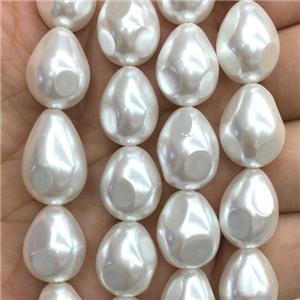 white pearlized shell beads, teardrop, approx 12-16mm
