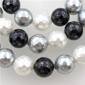 pearlized shell beads, faceted round, mixed color, approx 12mm dia