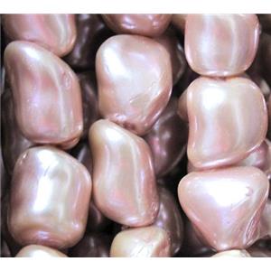 Pearlized Shell Beads, freeform, pink, approx 10-16mm, 15.5 inches