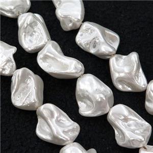 baroque style Freshwater Shell Beads, freeform, white, approx 12-20mm
