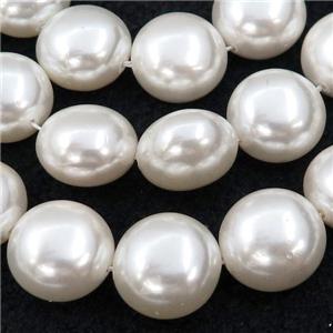 White Pearlized Shell Button Beads, approx 16mm, 12mm thickness
