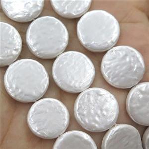 baroque style White Pearlized Shell coin Beads, approx 12mm