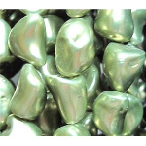 Pearlized Shell Beads, freeform, green, approx 10-16mm, 15.5 inches