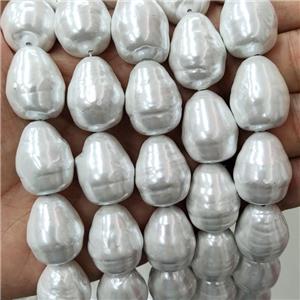 Pearlized Shell Teardrop Beads White, approx 17-22mm